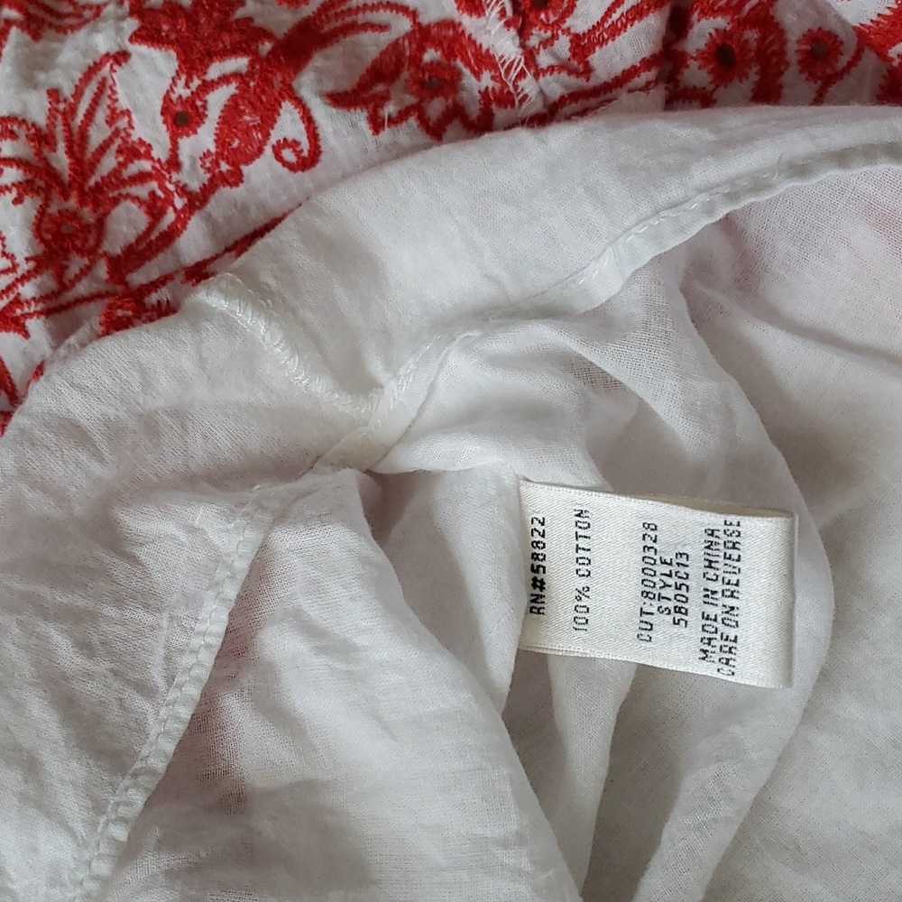 Sophie Max Red White Embroidered Floral Cotton Skirt - Picture 3 of 11
